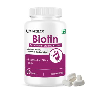 Biotrex Biotin Supplement For Hair, Skin & Nails, Enriched With Amla, Brahmi, Lycopene & Bamboo Extract - 90 Tablets ❌ არ არის რეკომენდებული ❌