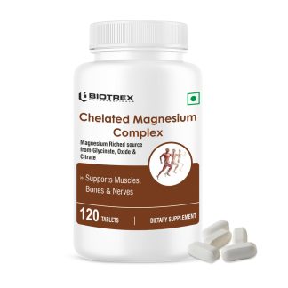 Biotrex Chelated Magnesium Complex, Magnesium Riched Source From Glycinate, Oxide & Citrate, Supports Bone, Muscle & Nerves Health - 120 Vegetarian Tablets ❌ არ არის რეკომენდებული ❌