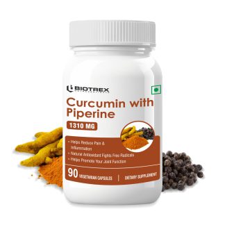Biotrex Curcumin With Piperine 1310mg, 95% Curcuminoids Supplement For Better Absorption, Good For Skin Health & Joint Pain, Healthy Immunity, For Men & Women - 90 Vegetarian Capsules ❌ არ არის რეკომენდებული ❌
