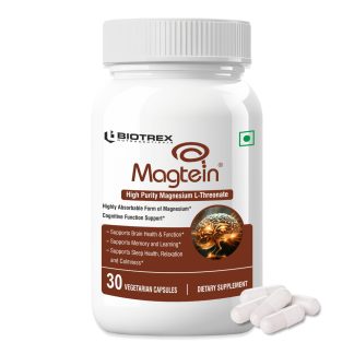 Biotrex Magtein Magnesium L-Threonate Supplement, Highly Bioavailable Form of Magnesium, Supports Sleep Health And Cognitive Function - 30 Veg Capsules❌ არ არის რეკომენდებული ❌