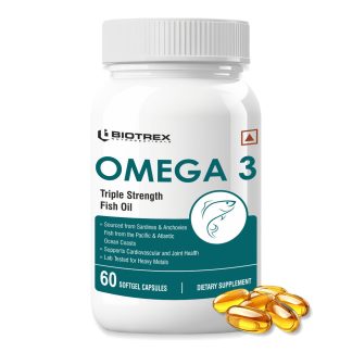 Biotrex Omega 3 Triple Strength Fish Oil Enriched With Salmon Fish Oil (Omega 3), EPA, DHA, Astaxanthin, Evening Primrose Oil - 60 Softgel Capsules ❌ არ არის რეკომენდებული ❌