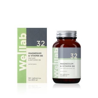 მაგნიუმის წყარო WELLLAB MAGNESIUM & VITAMIN B6, 90 აბი