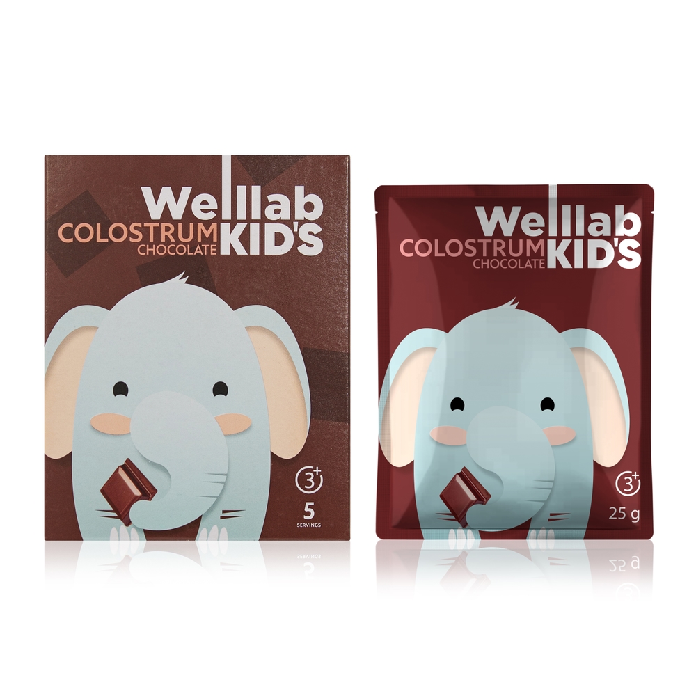 საბავშვო სასმელი WELLLAB KIDS COLOSTRUM შოკოლადის გემოთი, 5 საშე