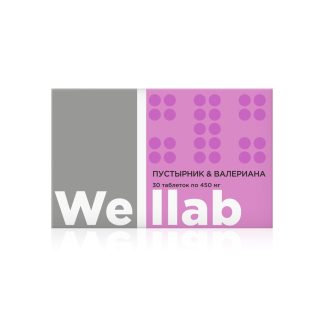 ბადი დამამშვიდებელი ეფექტით Welllab MOTHERWORT & VALERIAN, 30 აბი