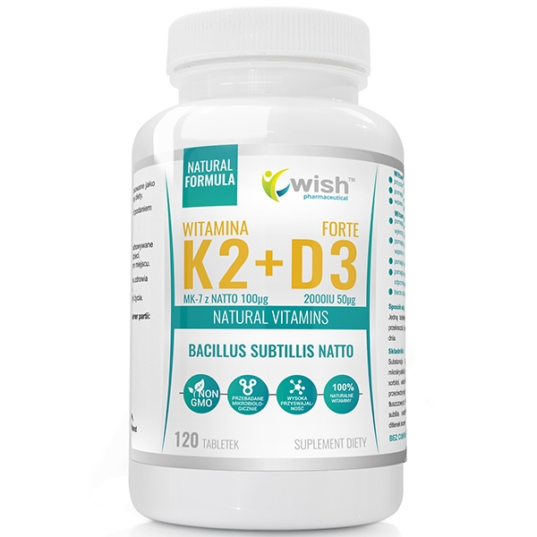 NATURAL VITAMIN K2 MK-7 WITH NATTO 100MCG + D3 2000IU 50MCG 120 TABLETS ❌ არ არის რეკომენდებული ❌