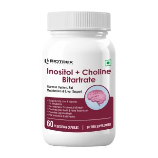 Biotrex Myo Inositol & Choline Bitartrate 750mg Complex, Healthy Brain & Nervous System, 99% High Purity Grade Inositol - 60 Vegetarian Capsules❌ არ არის რეკომენდებული ❌