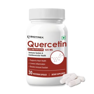 Biotrex Quercetin 525 mg Supplement With 95% High Purity Grade, Supports Joint & Cardiovascular Health - 30 Vegetarian Capsules ❌ არ არის რეკომენდებული ❌