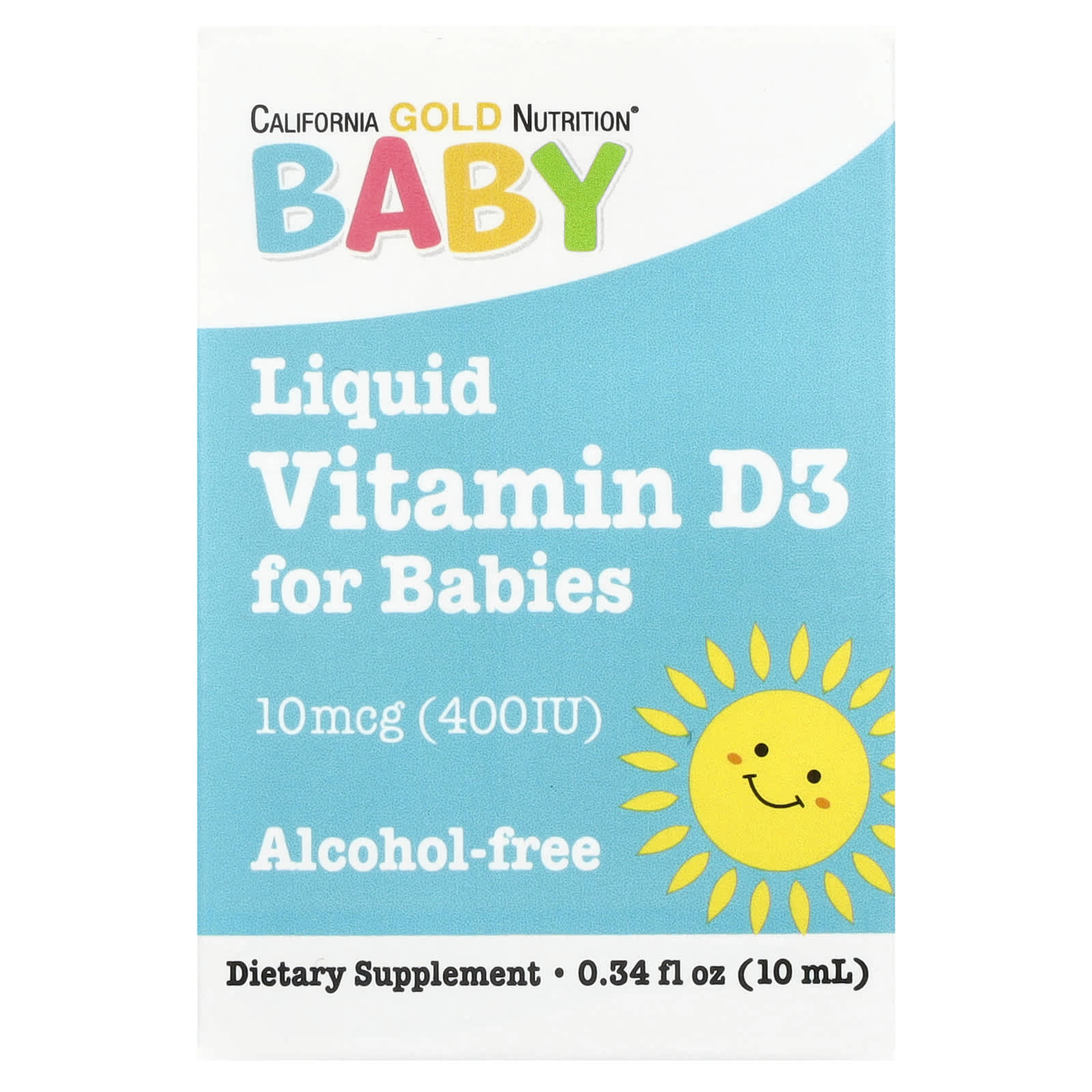 Baby Vitamin D3 Drops, 10 mcg (400 IU), 0.34 fl oz (10 ml) ❌️ არ არის რეკომენდებული ❌️