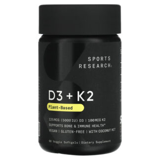 D3 + K2, Plant Based, 125 mcg/100 mcg, 60 Veggie Softgels ❌️ არ არის რეკომენდებული ❌️